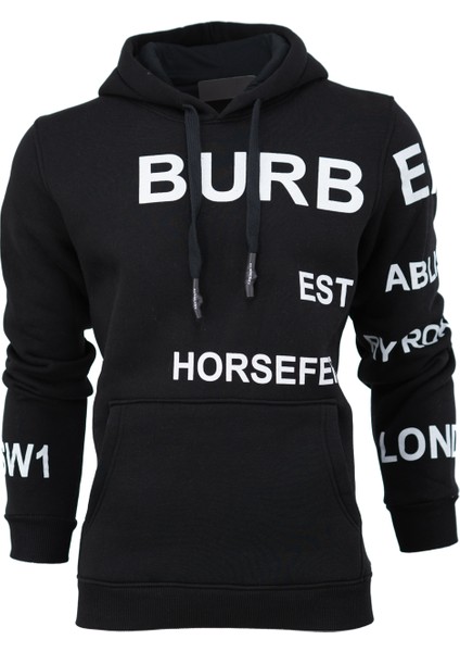 Erkek Kışlık Bur Premium Pamuklu Kumaş Üç Iplik Kapüşonlu Kanguru Cepli Sweatshirt Logolu Model Regular Fit