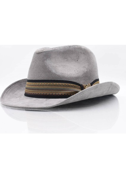 Erkek Fötr Kovboy Şapka Nubuk-Gri indirimleri