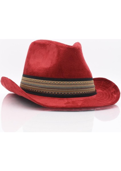 Erkek Fötr Kovboy Şapka Nubuk-Bordo