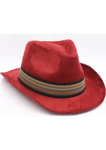 Erkek Fötr Kovboy Şapka Nubuk-Bordo modelleri