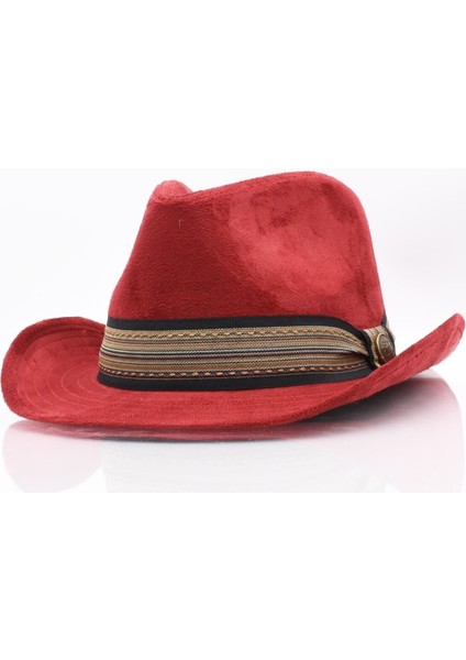 Erkek Fötr Kovboy Şapka Nubuk-Bordo fırsatları