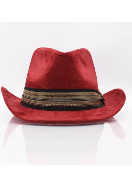 Erkek Fötr Kovboy Şapka Nubuk-Bordo indirimleri