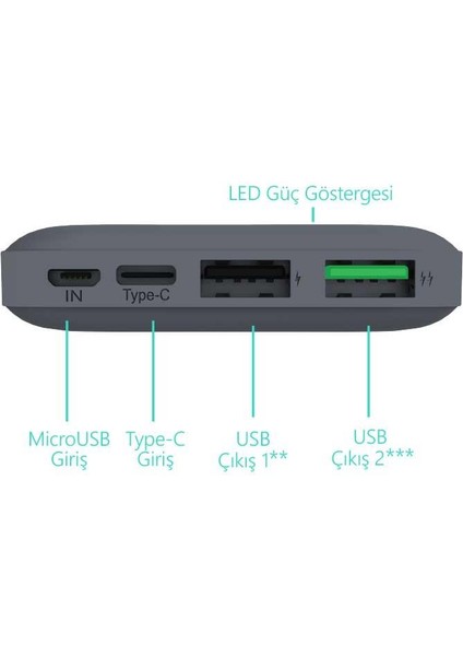 PBS101 Micro USB + Type C Girişli 10.000 Mah Powerbank