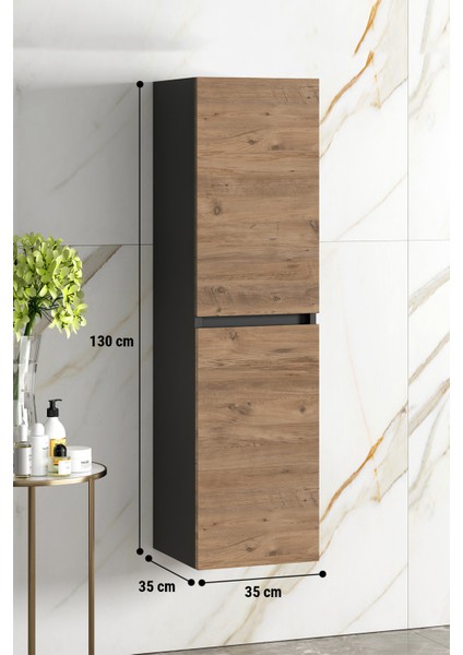 Yıldız 35*130 cm Antrasit Gri Mat-Atlantik Çam Mdf Asma Banyo Boy Dolabı