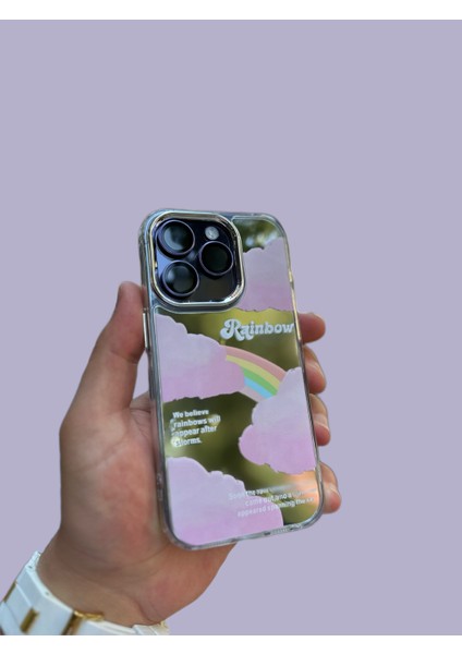 iPhone 12 Pro Uyumlu Kılıf Hologramlı Colorful Rainbow Renkli Gökkuşağı Bulut 3D Grafiti Desen Figür