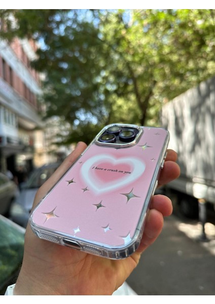 iPhone 13 Pro Max Kılıf Hologramlı Casetify Kalpıi Have A Crush On You Yazılı 3D Grafiti Figür Desen