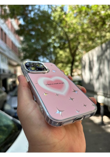 iPhone 13 Pro Max Kılıf Hologramlı Casetify Kalpıi Have A Crush On You Yazılı 3D Grafiti Figür Desen