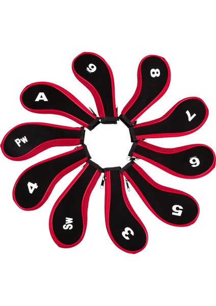 Açık Kırmızı ve Siyah Için 10 Adet Golf Demir Başörtüsü Seti Golf Kulübü Golf Sopası Kılıfı Koruyucu (Yurt Dışından)