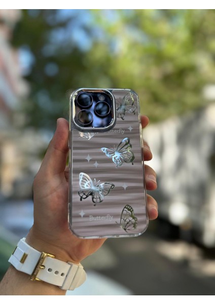 iPhone 12 Pro Kılıf Hologramlı Casetify Butterfly Kelebek Desenli 3D Grafiti Desenli Figür Motif