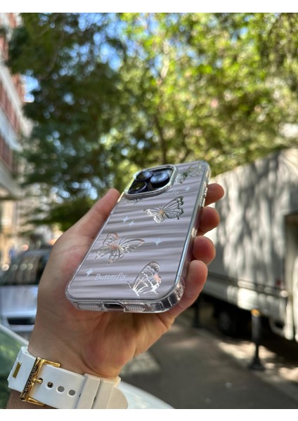 iPhone 12 Pro Kılıf Hologramlı Casetify Butterfly Kelebek Desenli 3D Grafiti Desenli Figür Motif