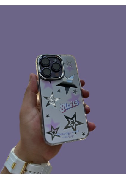 iPhone 13 Pro Max Kılıf Hologramlı Casetify Stars Yazılı Parlak 3D Grafiti Desenli Figür Emoji