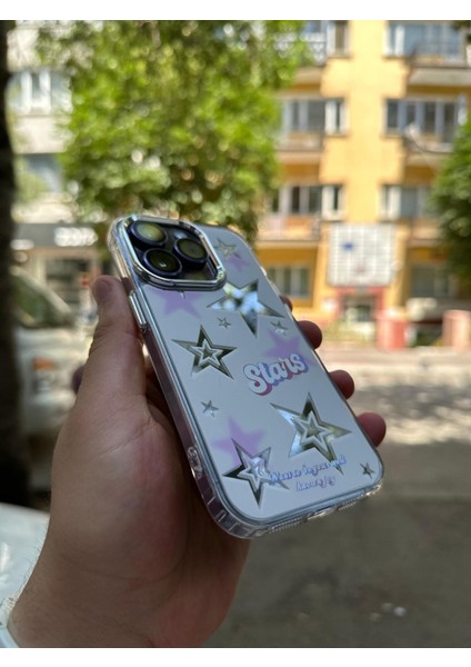 iPhone 13 Pro Max Kılıf Hologramlı Casetify Stars Yazılı Parlak 3D Grafiti Desenli Figür Emoji