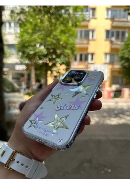 iPhone 13 Pro Max Kılıf Hologramlı Casetify Stars Yazılı Parlak 3D Grafiti Desenli Figür Emoji