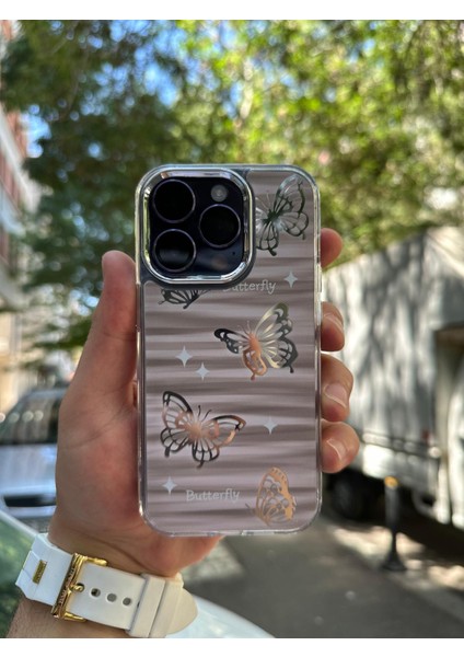 iPhone 14 Pro Max Kılıf Hologramlı Casetify Butterfly Kelebek Desenli 3D Grafiti Gigür Emoji Parlak