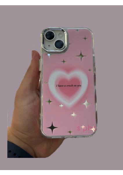 iPhone 14 Kılıf Hologramlı Casetify Kalpıi Have A Crush On You Yazılı Grafiti