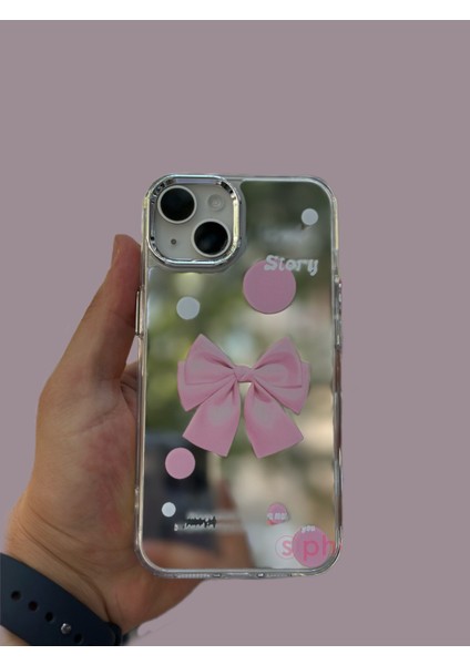 iPhone 14 Kılıf Hologramlı Casetify Love Story Papyon Desenli Parlak 3D Grafiti