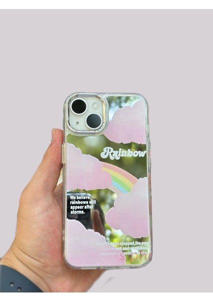 iPhone 14 Kılıf Hologramlı Colorful Rainbow Renkli Gökkuşağı Bulut 3D Grafiti