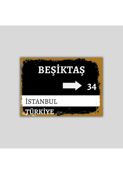 Hediye Vakti Beşiktaş Sokak Tabelası Görünümlü Retro Ahşap Poster