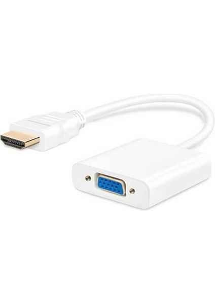 HDMI To VGA Çevirici Dönüştürücü Kablo Beyaz Yüksek Çözünürlük Full HD 4K 1080p