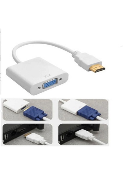 HDMI To VGA Çevirici Dönüştürücü Kablo Beyaz Yüksek Çözünürlük Full HD 4K 1080p fırsatları