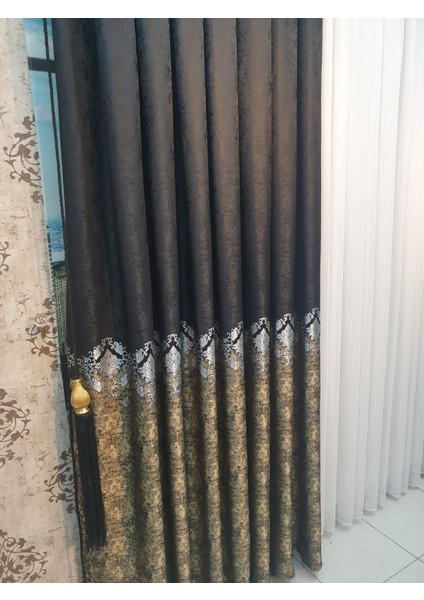 Lüks Siyah Pano Fon Perde Sık Pile Tek Kanat En 100 Boy 270
