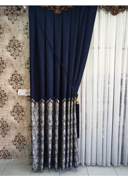 Lüks Lacivert Pano Fon Perde Sık Pile Tek Kanat En 100 Boy 275