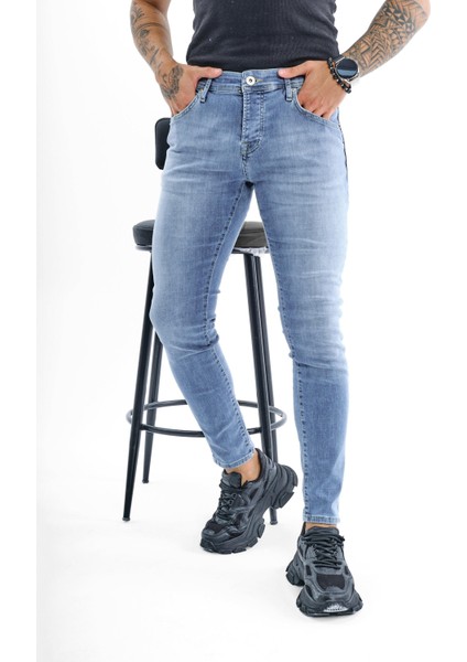 Erkek Basic Skinny Jean Yıkamalı Mavi