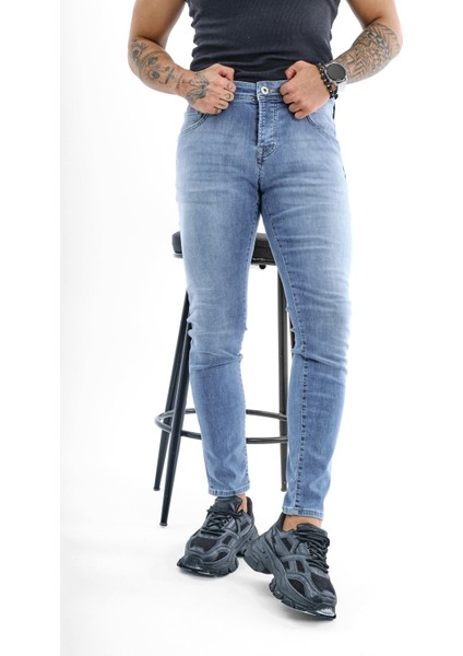 Erkek Basic Skinny Jean Yıkamalı Mavi