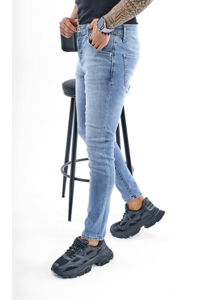 Erkek Basic Skinny Jean Yıkamalı Mavi