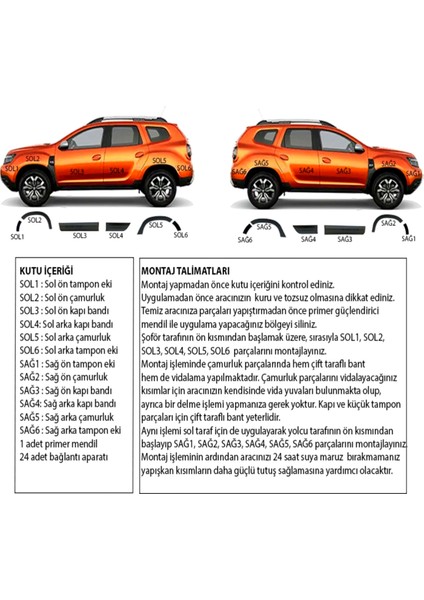 Dacia Duster Uyumlu Kapı ve Çamurluk Koruma Dodik Seti Premium Düz Enjeksiyon Baskı 2018 ve Üst