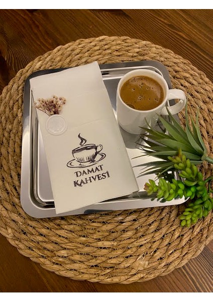Siyah Yaldızlı Beyaz Mühürlü Çiçekli Damat Kahvesi Cepli Peçete fiyatları