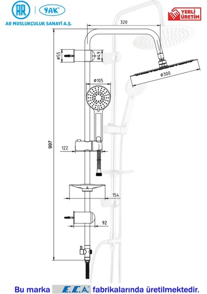 Ark Banyo Yuvarlak Takım Duş Kolonu Tepe Duş Başlık Seti 102158036 fiyatları