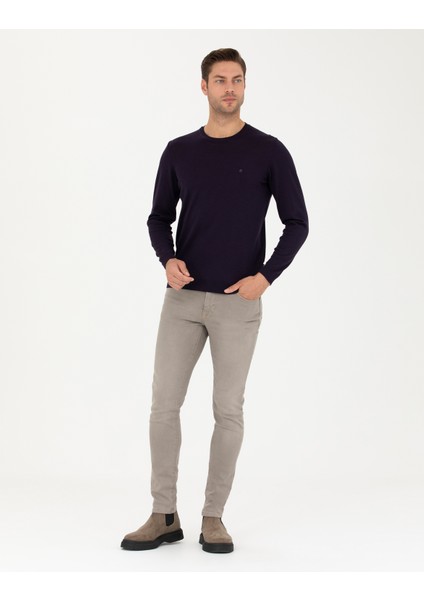 Pierre Cardin Erkek Mor Slim Fit Bisiklet Yaka Yün Karışımlı Basic Triko Kazak 50270054-VR038