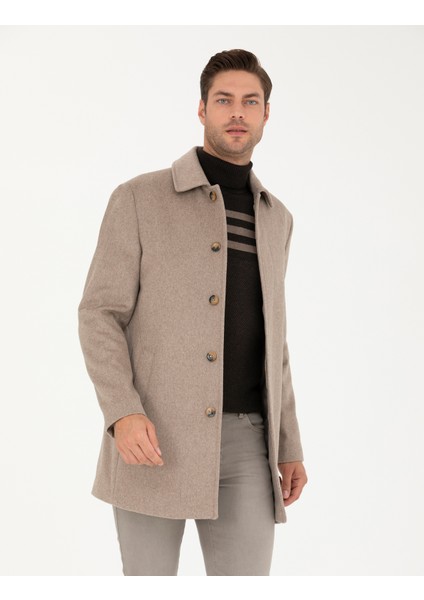 Pierre Cardin Erkek Açık Kahverengi Yün Karışımlı Slim Fit Kaşe Kaban 50270888-VR002