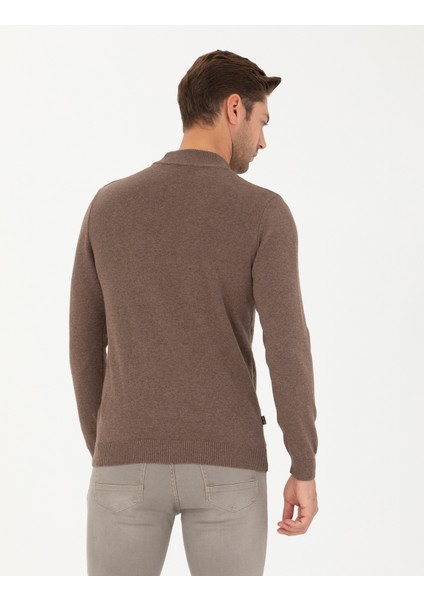 Pierre Cardin Erkek Camel Melanj Slim Fit Yarım Balıkçı Yaka Triko Kazak 50281852-VR122