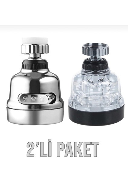 3 Fonksiyonlu Musluk Batarya Çeşme Başlığı Şeffaf ve Krom 2'li Set