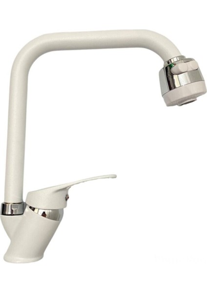 Beyaz Krom 2 Fonksiyonlu Mutfak Eviye Bataryası Çeşmesi Musluğu Çift Su Girişli