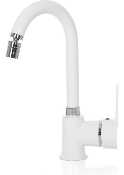 Beyaz Kısa Borulu Lavabo Bataryası Oynar Perlatörlü