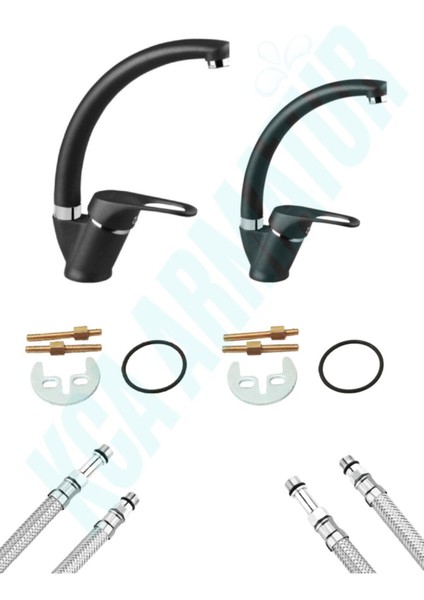 Siyah Robot Tepe Yağmurlama Banyo-Mutfak-Lavabo Bataryası Musluğu Çeşmesi 4'lü Set fiyatları