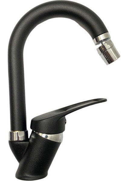 Siyah Krom Oynar Başlıklı Banyo Lavabo Musluğu Çeşmesi Bataryası