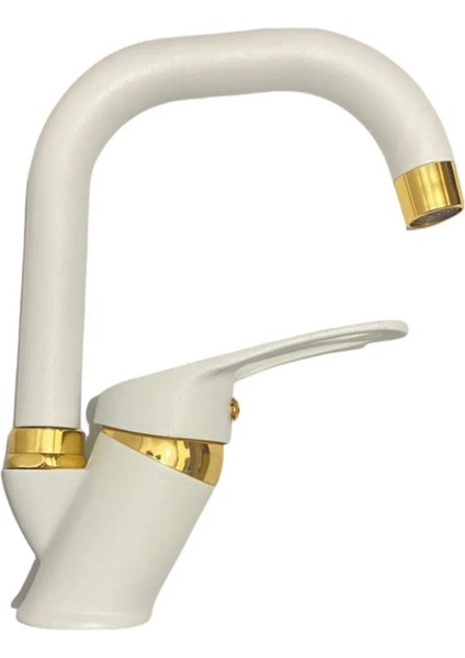 Beyaz Gold Banyo Lavabo Bataryası Çeşmesi Musluğu
