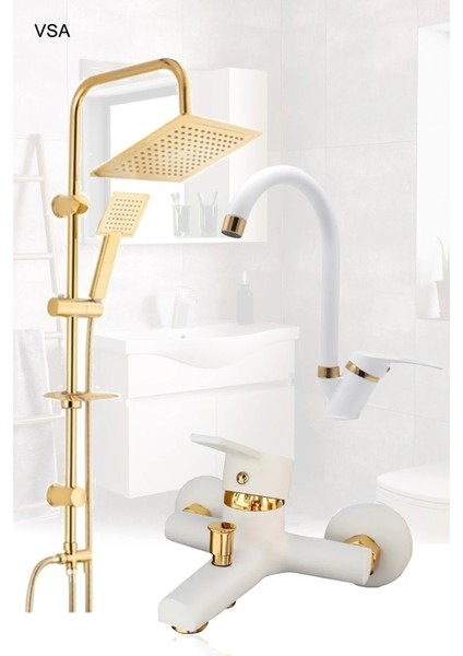 Altın Robot Yağmurlama Tepe Duş Banyo Lavabo Batarya Musluk Seti Yeni Nesil Duş