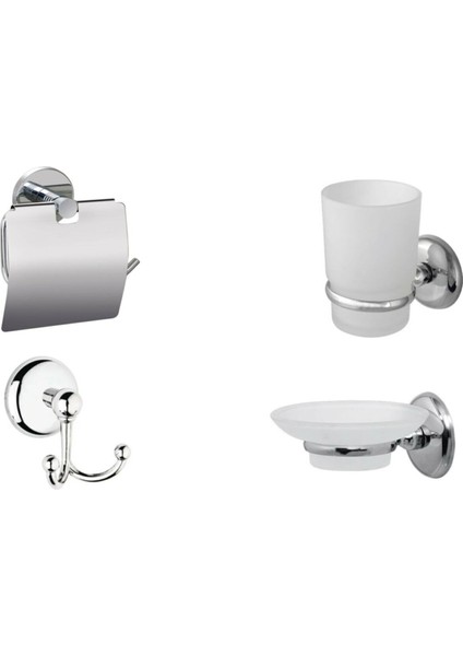Tuvalet Kağıtlığı- Ikili Havluluk- Sabunluk- Fırçalık- 4'lü Banyo Aksesuar Seti