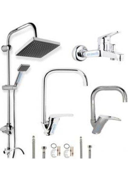 Robot Duş Sistemi Banyo Lavabo Mutfak Musluğu Çeşmesi Bataryası 4'lü Ful Set