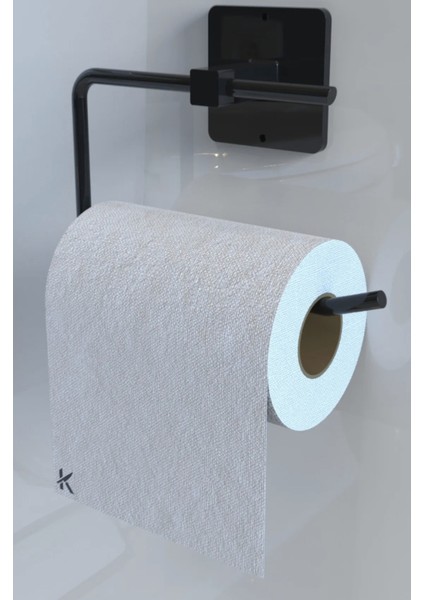 Siyah Yapışkanlı 4'lü Siyah Uzun Havluluk Rulo Havluluk Wc Tuvalet Kağıtlık Yuvarlak Havluluk Set