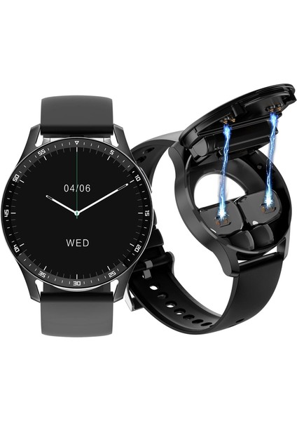 RW-37 Bluetooth Kulaklıklı 2si 1 Arada Gps/nfc/siri Destekli Deri Kordonlu Watch Buds Akıllı Saat