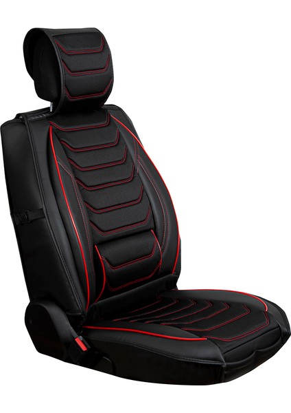 Fiat Freemont Uyumlu Yarı Deri Oto Koltuk Kılıfı Ön-Arka Set (Roma Seri) Siyah-Kırmızı