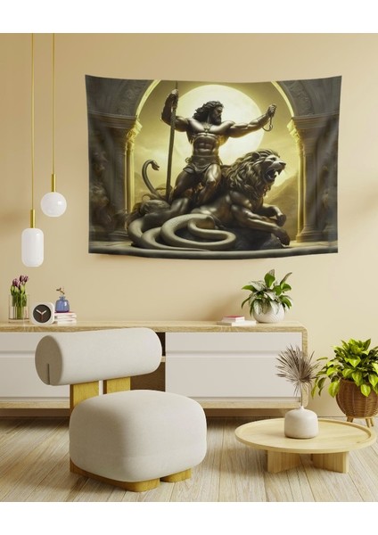 Astroloji Aslan Burcu Özel Kadife Duvar Örtüsü Duvar Halısı Tapestry