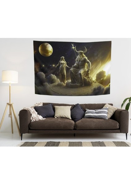 Astroloji Boğa Burcu Özel Kadife Duvar Örtüsü Duvar Halısı Tapestry