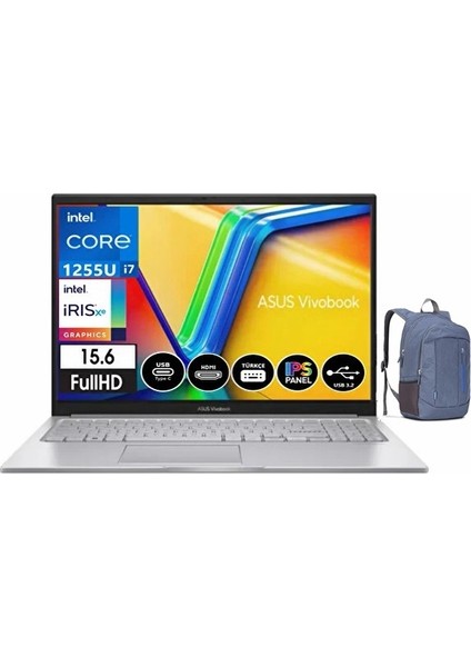 Vivobook 15 X1504ZA-BQ441 Intel Core I7 1255U 8gb 512GB SSD Freedos 15.6" Fhd Taşınabilir Bilgisayar Sırt Çantası HEDIYELIDIR-CSR36